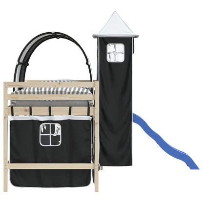 Curtains for Loft Bed with Tunnel and Tower White and Black