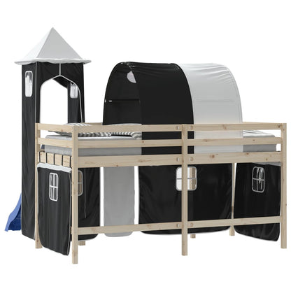 Curtains for Loft Bed with Tunnel and Tower White and Black