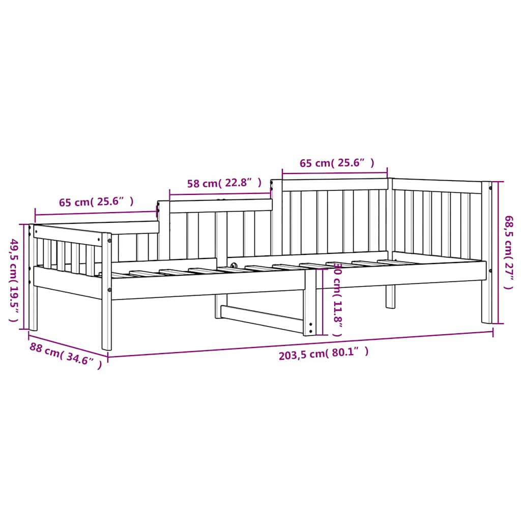 Day Bed without Mattress  80x200 cm Solid Wood Pine
