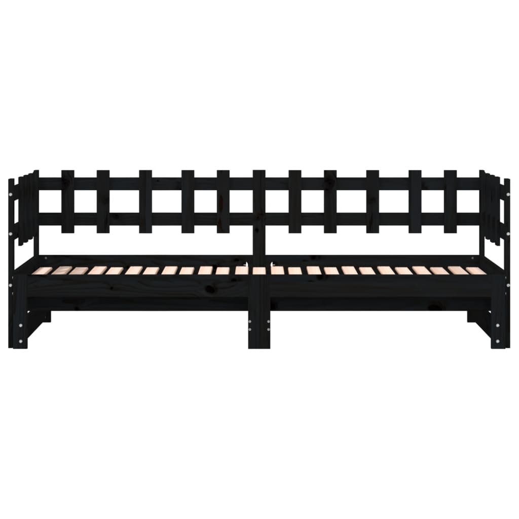 Pull-out Day Bed without Mattress Black 2x(80x200) cm Solid Wood