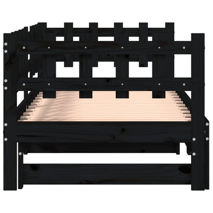 Pull-out Day Bed without Mattress Black 2x(80x200) cm Solid Wood