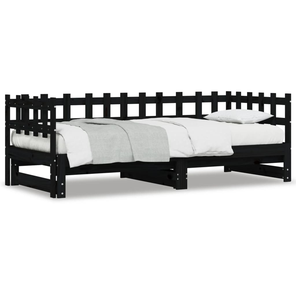 Pull-out Day Bed without Mattress Black 2x(90x200) cm Solid Wood