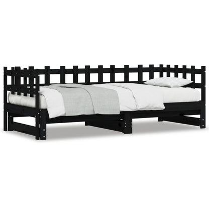 Pull-out Day Bed without Mattress Black 2x(90x200) cm Solid Wood