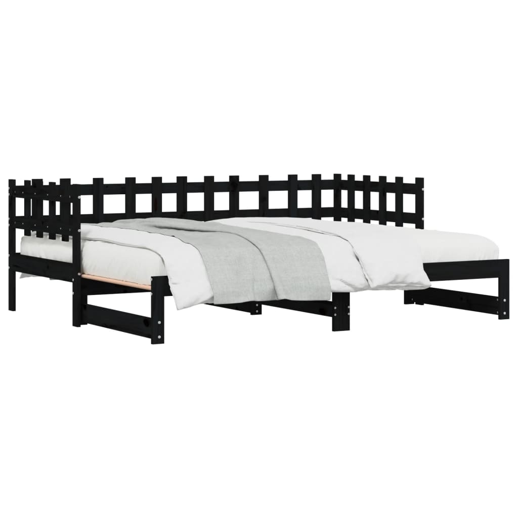 Pull-out Day Bed without Mattress Black 2x(90x200) cm Solid Wood
