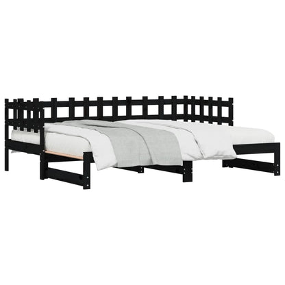 Pull-out Day Bed without Mattress Black 2x(90x200) cm Solid Wood