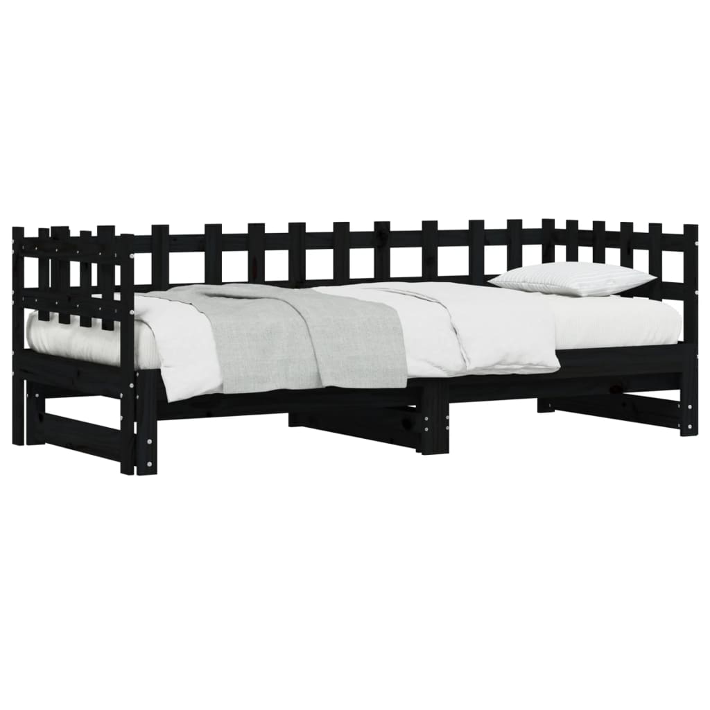 Pull-out Day Bed without Mattress Black 2x(90x200) cm Solid Wood