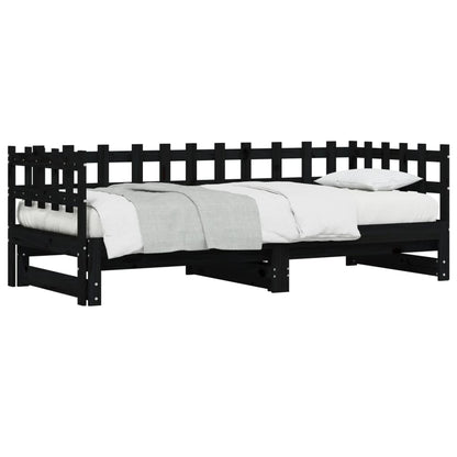 Pull-out Day Bed without Mattress Black 2x(90x200) cm Solid Wood