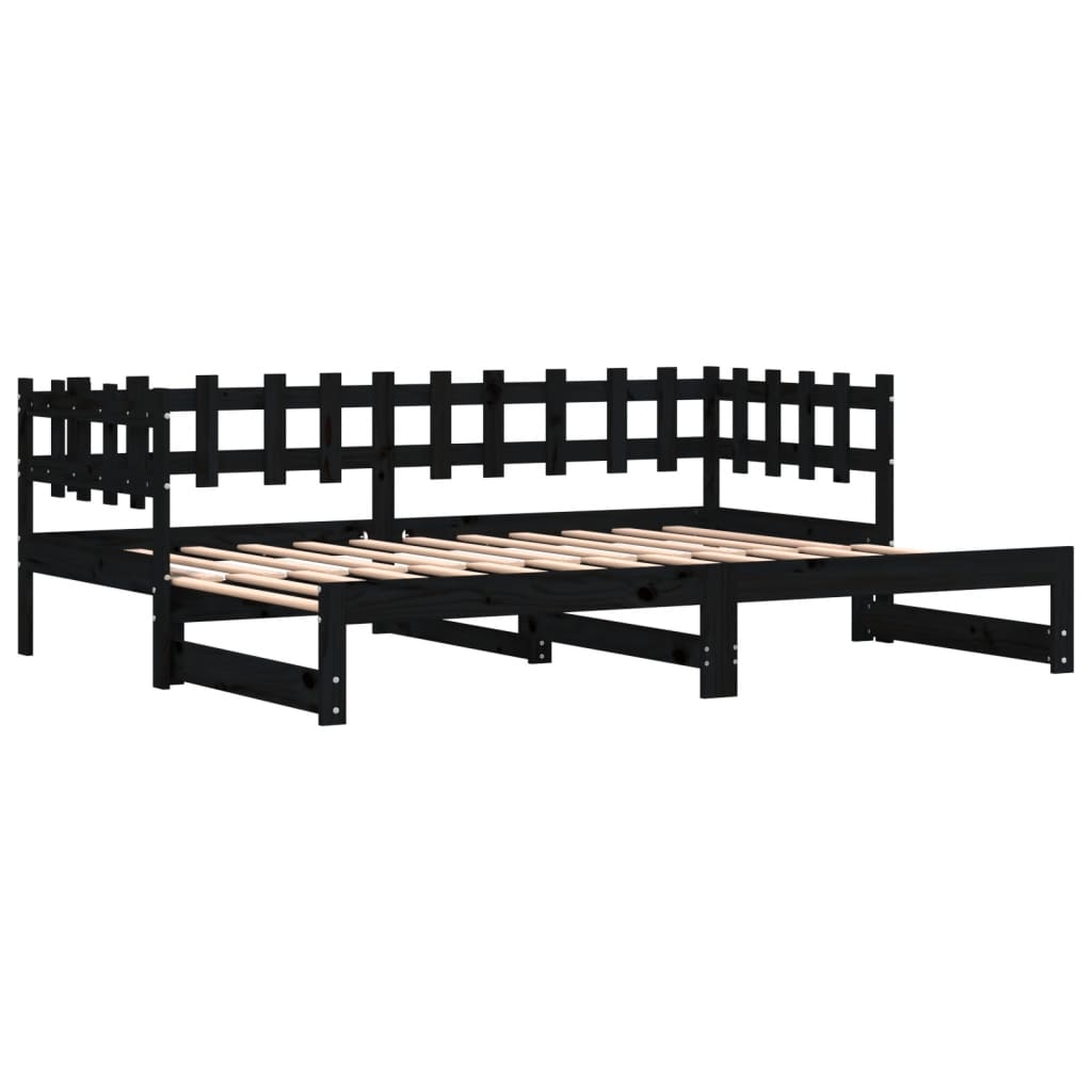 Pull-out Day Bed without Mattress Black 2x(90x200) cm Solid Wood