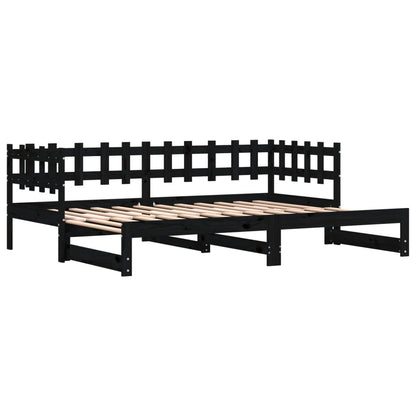 Pull-out Day Bed without Mattress Black 2x(90x200) cm Solid Wood