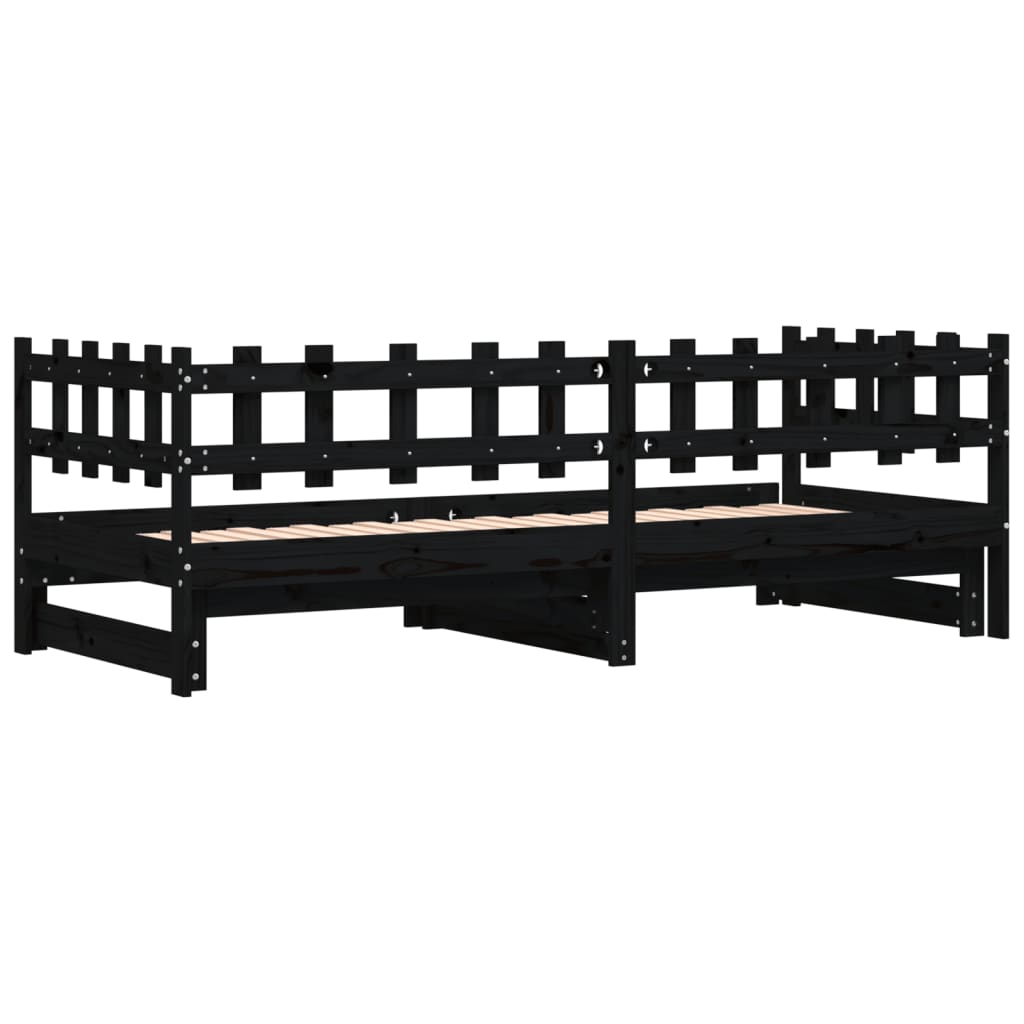 Pull-out Day Bed without Mattress Black 2x(90x200) cm Solid Wood