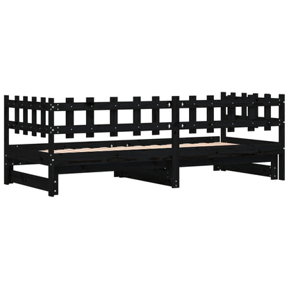 Pull-out Day Bed without Mattress Black 2x(90x200) cm Solid Wood