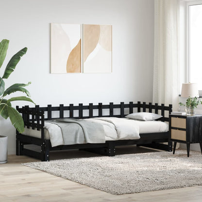 Pull-out Day Bed without Mattress Black 2x(90x200) cm Solid Wood