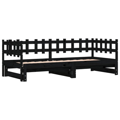 Pull-out Day Bed without Mattress Black 2x(90x190) cm Solid Wood