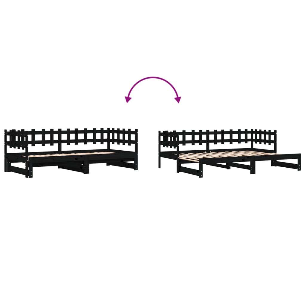 Pull-out Day Bed without Mattress Black 2x(90x190) cm Solid Wood