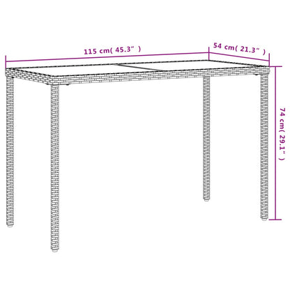 Garden Table with Glass Top Brown 115x54x74 cm Poly Rattan