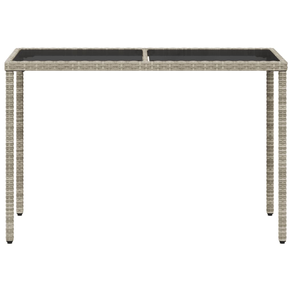 Garden Table with Glass Top Light Grey 115x54x74 cm Poly Rattan