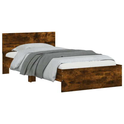 Bed Frame without Mattress with Headboard Smoked Oak 100x200 cm