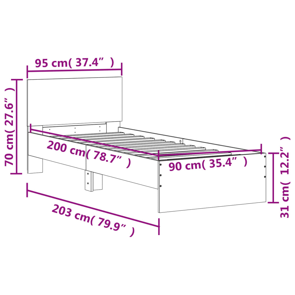 Bed Frame without Mattress with Headboard Grey Sonoma 90x200 cm