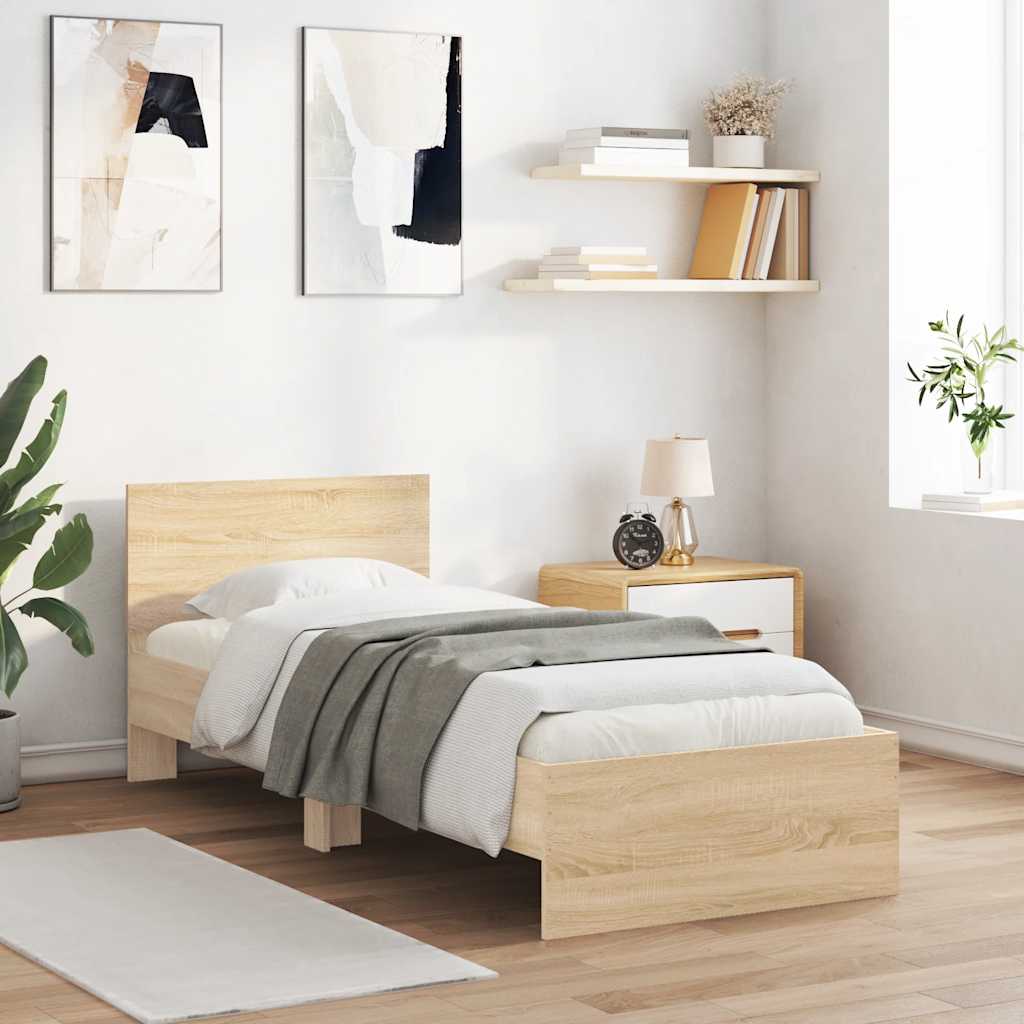 Bed Frame without Mattress with Headboard Sonoma Oak 90x190 cm Single