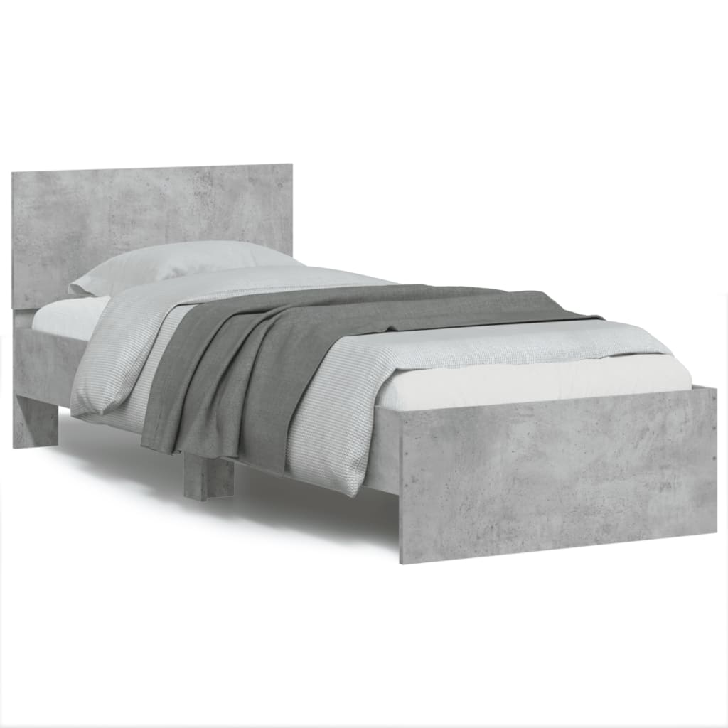 Bed Frame without Mattress with Headboard Concrete Grey 90x190 cm Single