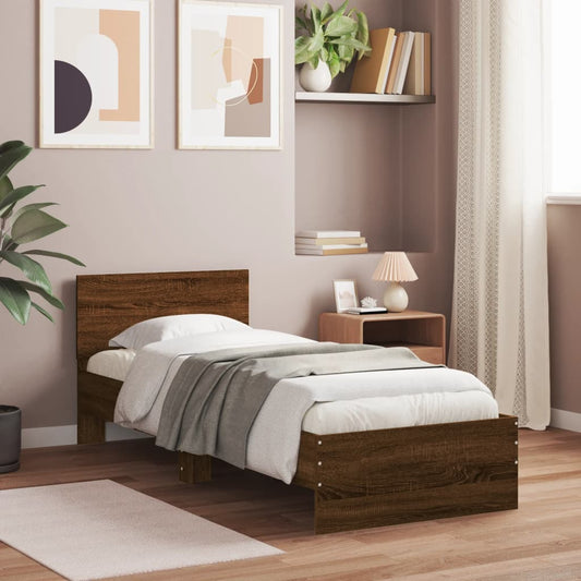 Bed Frame without Mattress with Headboard Brown Oak 90x190 cm Single