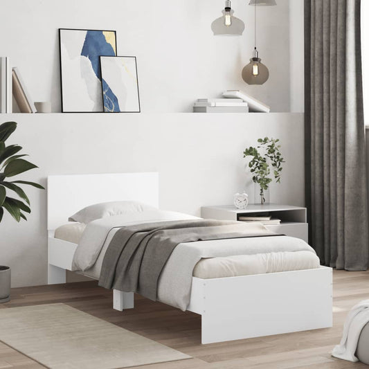 Bed Frame without Mattress with Headboard White 75x190 cm Small Single