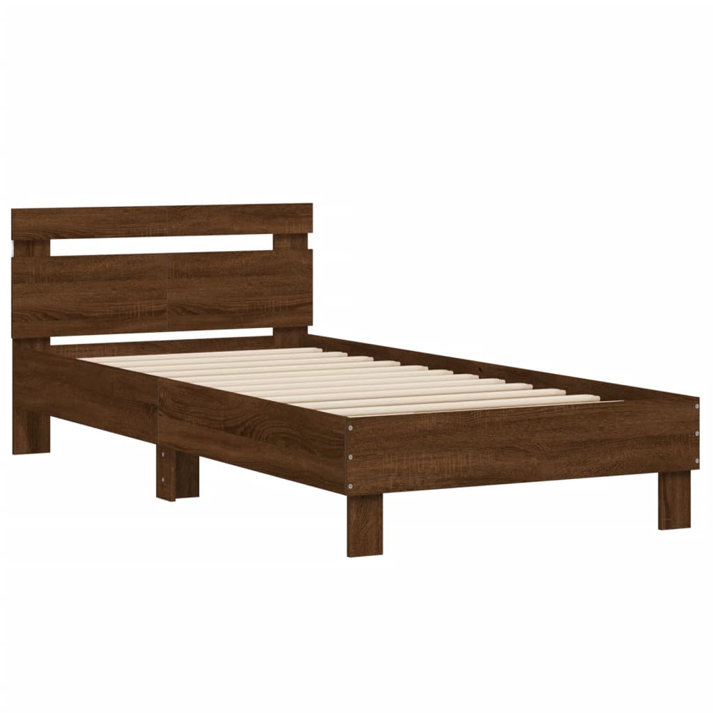 Bed Frame without Mattress with LED Lights Brown Oak 100x200 cm