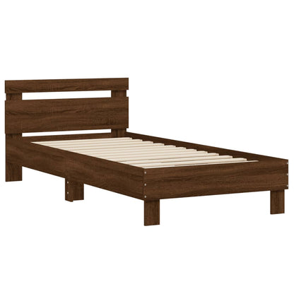Bed Frame without Mattress with LED Lights Brown Oak 90x200 cm