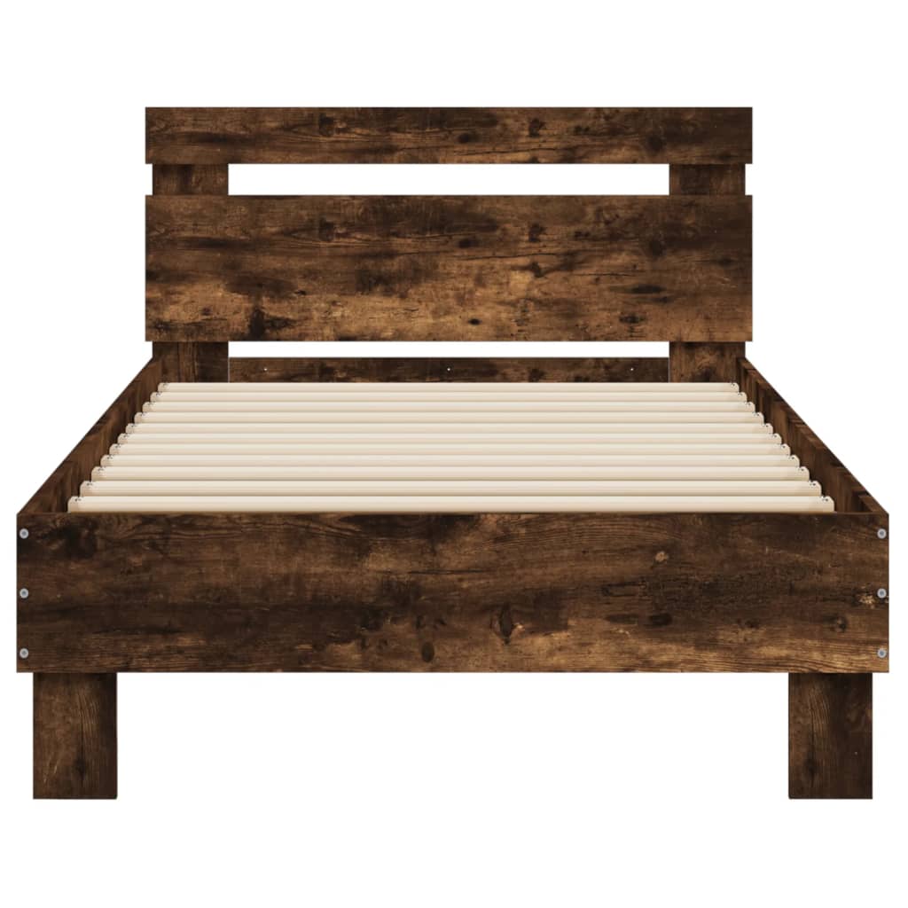 Bed Frame without Mattress with LED Lights Smoked Oak 75x190 cm Small Single
