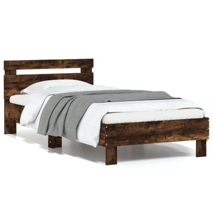 Bed Frame without Mattress with LED Lights Smoked Oak 75x190 cm Small Single
