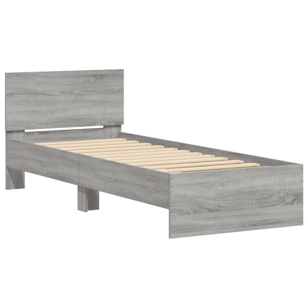 Bed Frame without Mattress with LED Lights Grey Sonoma 90x190 cm Single
