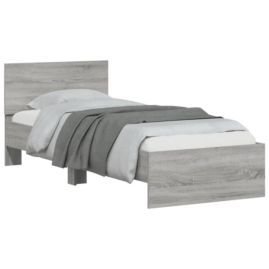 Bed Frame without Mattress with LED Lights Grey Sonoma 90x190 cm Single