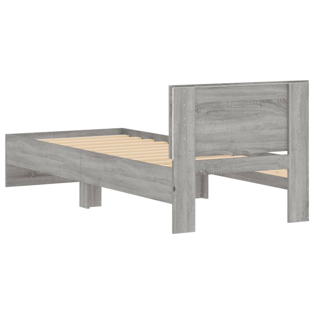 Bed Frame without Mattress with LED Lights Grey Sonoma 90x190 cm Single