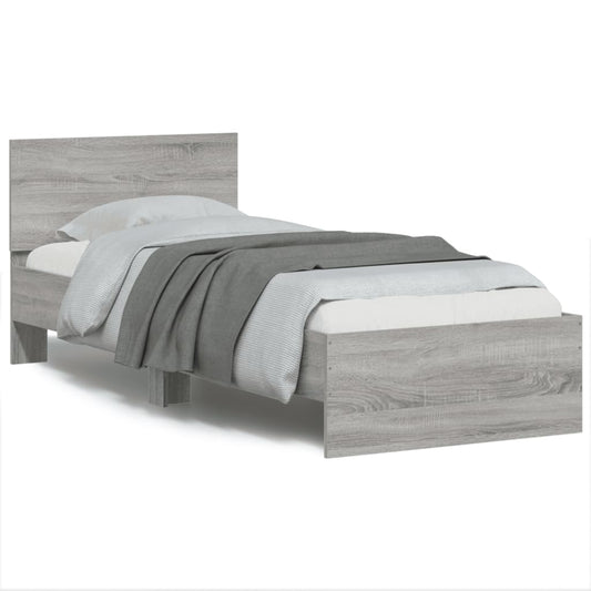 Bed Frame without Mattress with LED Lights Grey Sonoma 90x190 cm Single