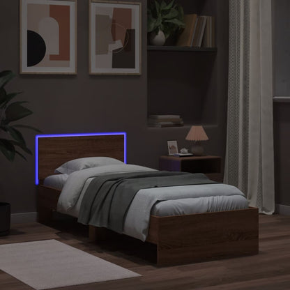 Bed Frame without Mattress with LED Lights Brown Oak 90x190 cm Single