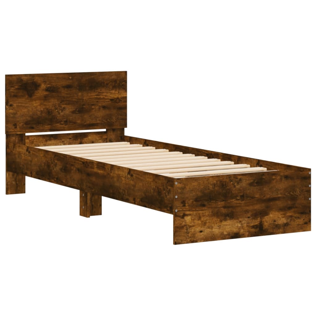 Bed Frame without Mattress with LED Lights Smoked Oak 75x190 cm Small Single
