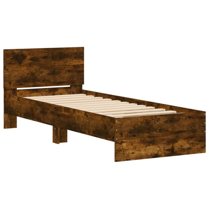 Bed Frame without Mattress with LED Lights Smoked Oak 75x190 cm Small Single
