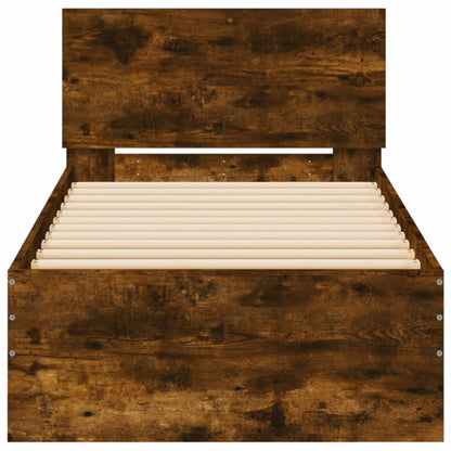 Bed Frame without Mattress with LED Lights Smoked Oak 75x190 cm Small Single