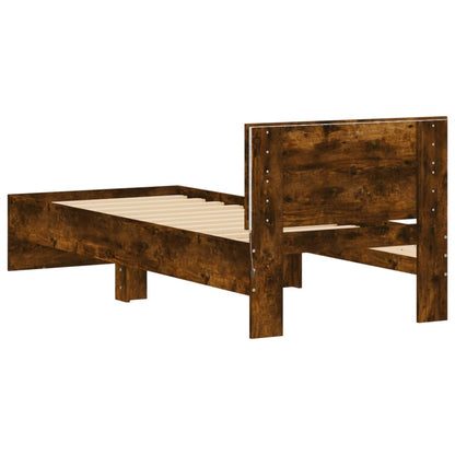 Bed Frame without Mattress with LED Lights Smoked Oak 75x190 cm Small Single