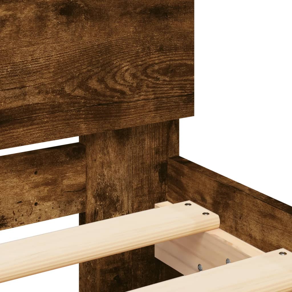 Bed Frame without Mattress with LED Lights Smoked Oak 75x190 cm Small Single