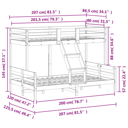 Bunk Bed without Mattress 80x200/120x200 cm White Solid Wood