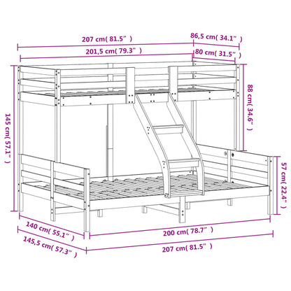Bunk Bed without Mattress 80x200/140x200 cm White Solid Wood