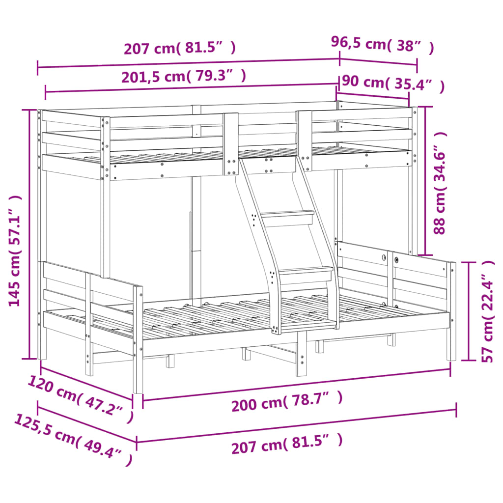 Bunk Bed without Mattress 90x200/120x200 cm Wax Brown Solid Wood