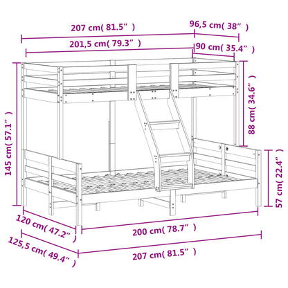 Bunk Bed without Mattress 90x200/120x200 cm Wax Brown Solid Wood