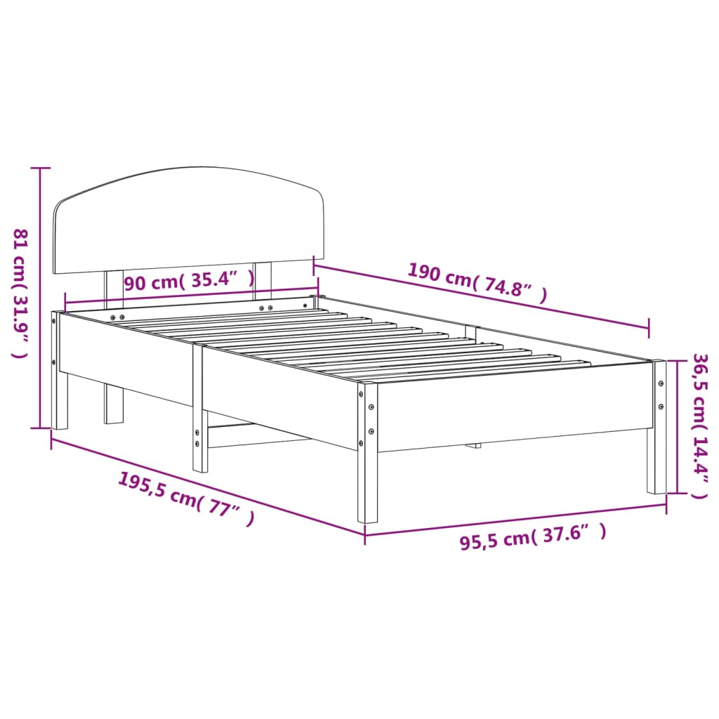 Bed Frame without Mattress White 90x190 cm Single Solid Wood Pine