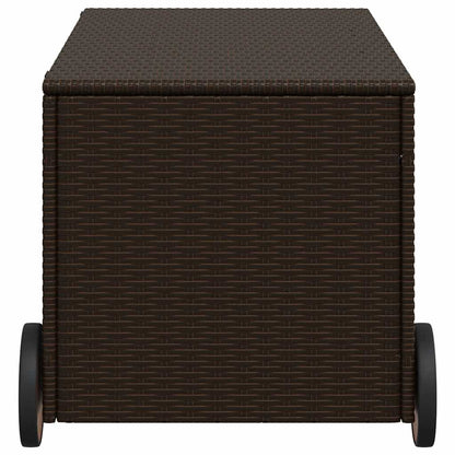 Garden Storage Box with Wheels Brown 190L Poly Rattan