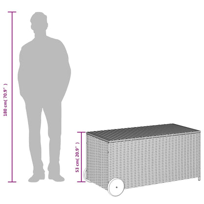 Garden Storage Box with Wheels Brown 190L Poly Rattan