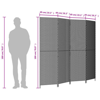 Room Divider 4 Panels Brown Poly Rattan