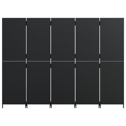 Room Divider 5 Panels Black Poly Rattan