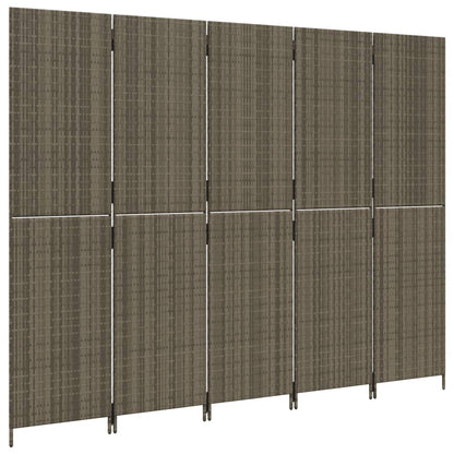 Room Divider 5 Panels Grey Poly Rattan